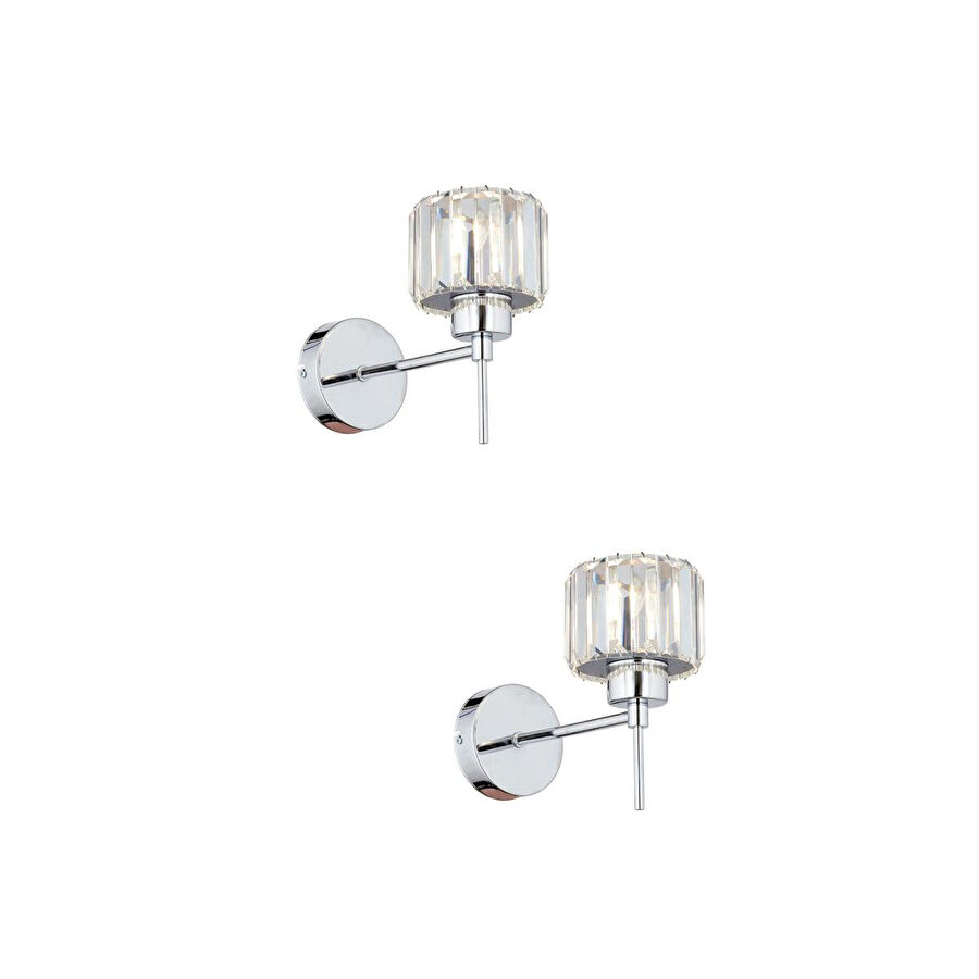 Apliqa Sadem Tekli Krom 2'li Aplik Seti Taşlı Yatak Odası-yatak Başı Duvar Lambası