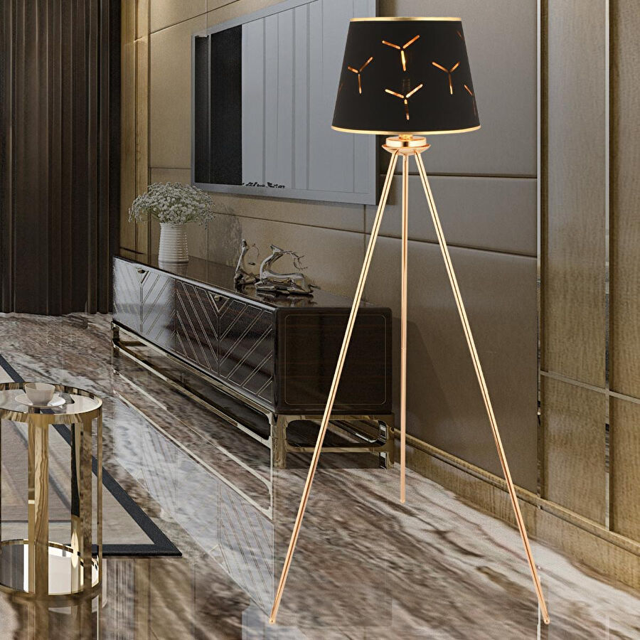 Apliqa Epona Siyah Desenli Şapkalı Gold Modern Dekoratif Salon Lambader