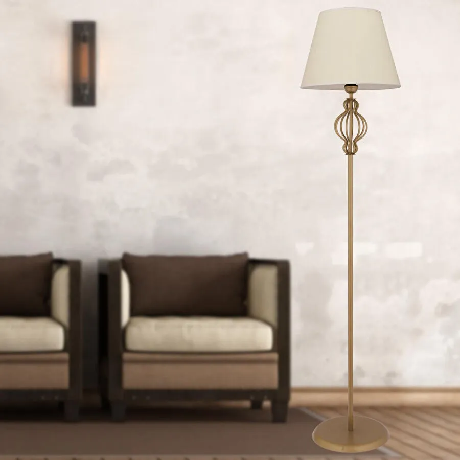 Apliqa Helezon Beyaz Şapkalı Eskitme Modern Tasarım Ayaklı Abajur Lamba Metal Lambader