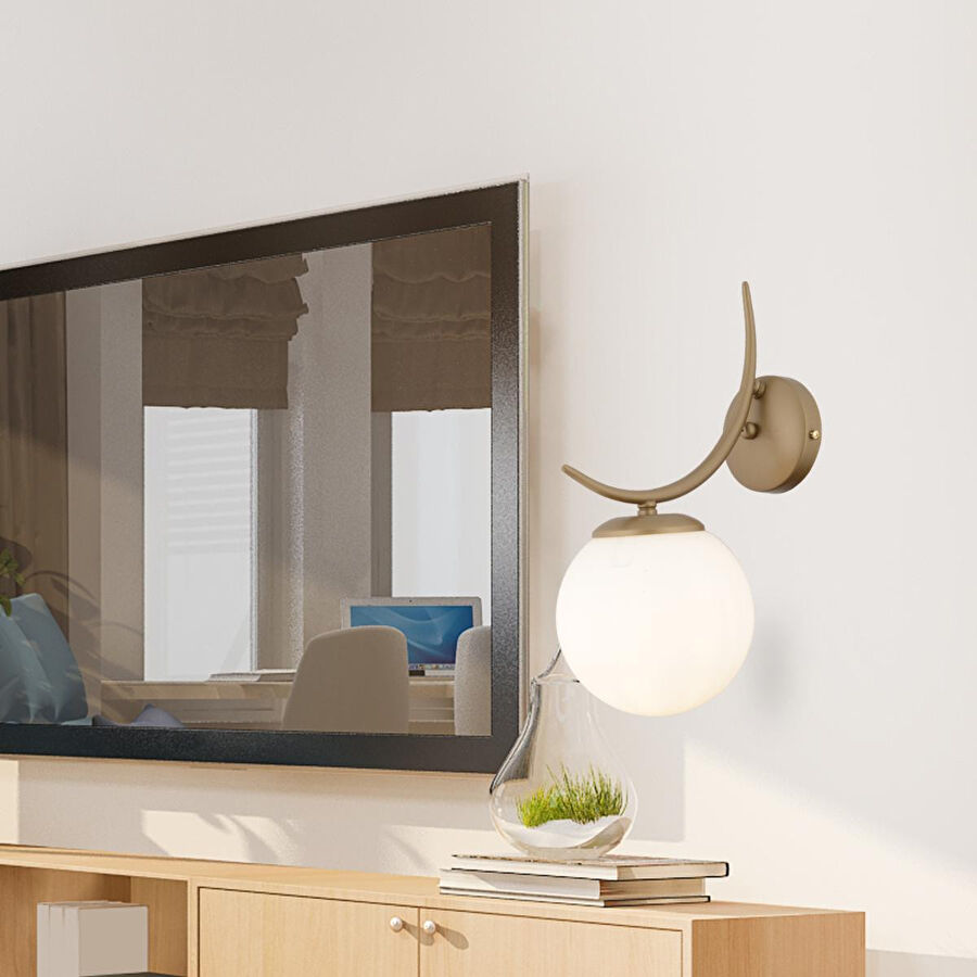 Apliqa Germaine Tekli Eskitme Beyaz Camlı Modern Yatak Başı, Salon Aplik