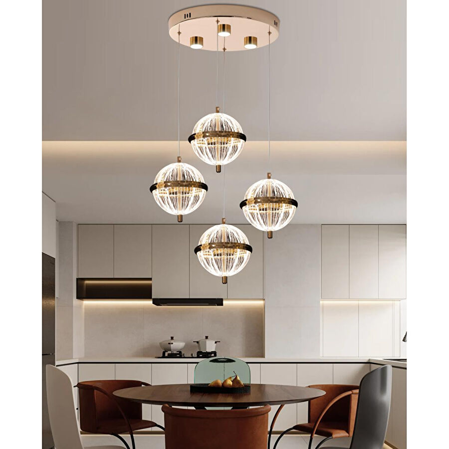 Apliqa Barkın 4'lü 24 Watt Yuvarlak Gold Ledli Modern Salon Avize