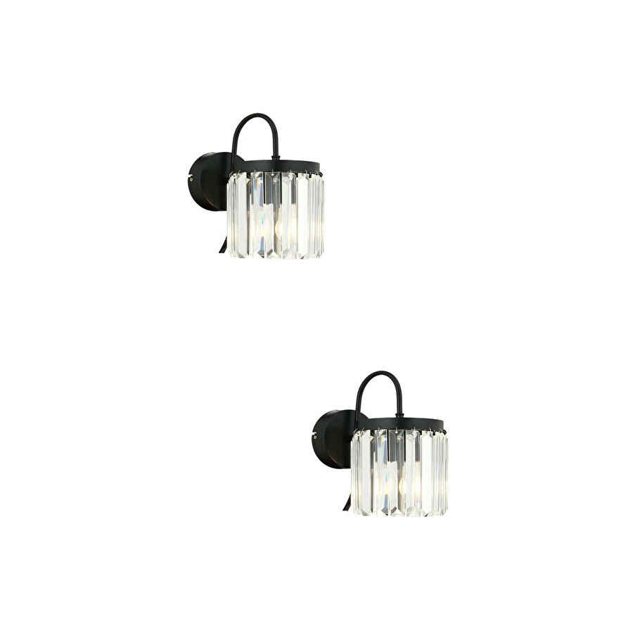 Apliqa Rachel Siyah 2'li Aplik Seti Taşlı Yatak Odası-yatak Başı Duvar Lambası