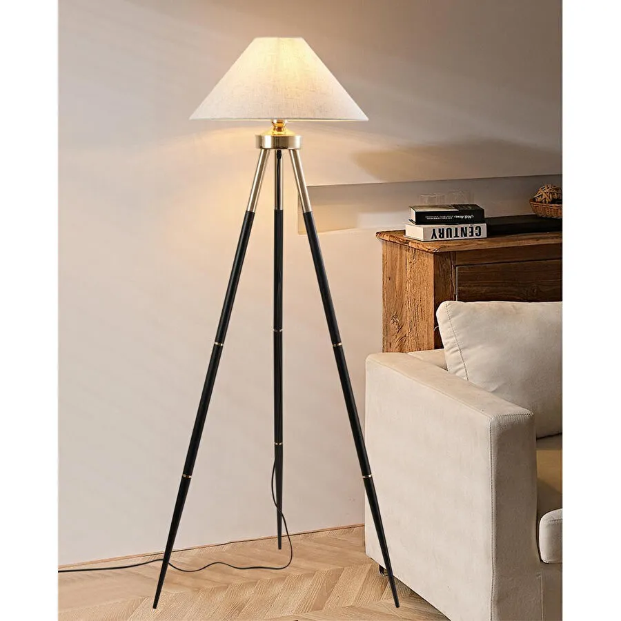 Apliqa Cosby Siyah-gold Kaplamalı Tripod Metal 3 Ayaklı Lambader