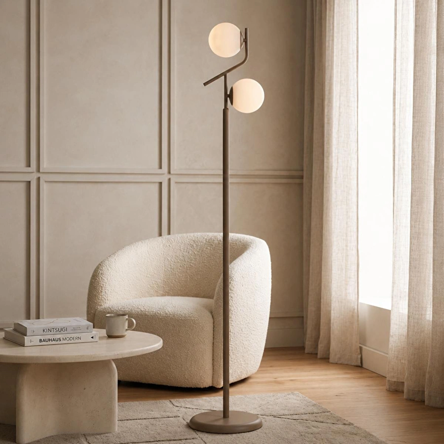 Apliqa Velar Eskitme Beyaz Camlı Modern Tasarım Metal Lambader
