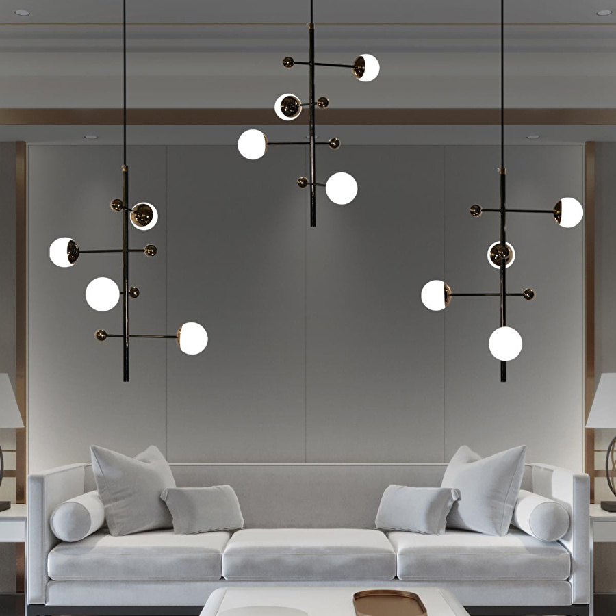 Apliqa Addo Siyah 3'lü 12 Watt Sıralı Modern Sarkıt Koridor, Yemek Masası Üstü, Salon Sarkıt Led Avize