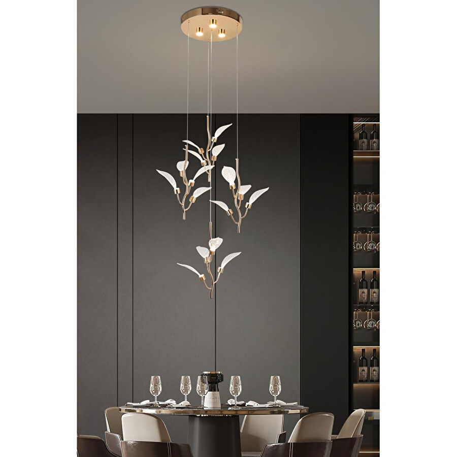 Apliqa Liria 4'lü Gold Yaprak Desenli Sarkıt Led Avize