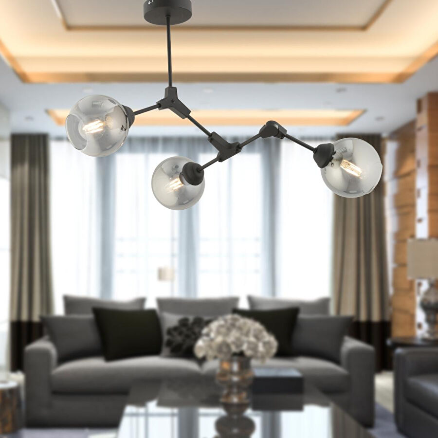 Apliqa Bürke 3lü Avi̇ze Si̇yah Modern Koridor Yatak Odası Salon Avize