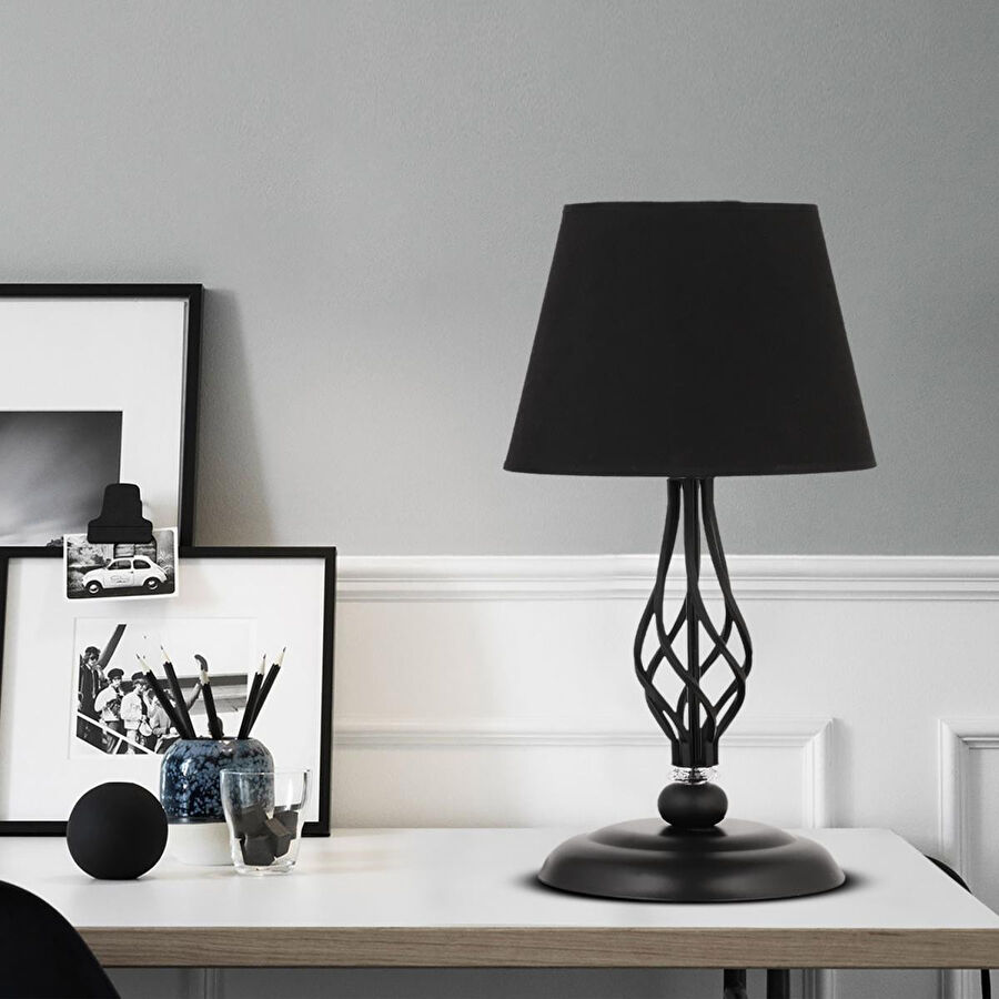 Apliqa Lupin Siyah Masa Lambası Siyah Şapkalı Modern Tasarım Salon-yatak Odası Retro Abajur