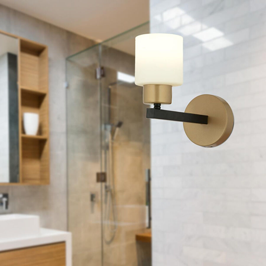 Apliqa Jade Eskitme Siyah Boyalı Beyaz Camlı Duvar Lambası Yatak Odası-banyo-yatak Başı Aplik