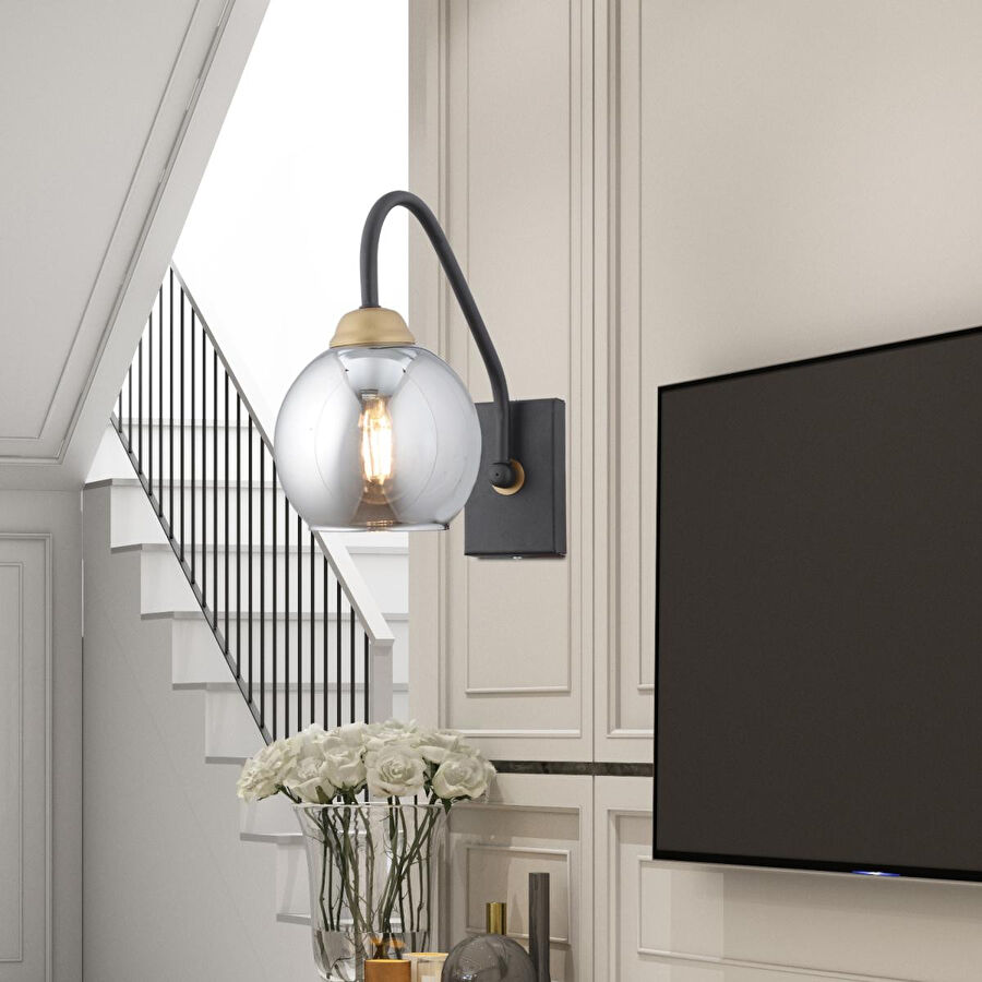 Apliqa Ulrika Tekli Siyah Eskitme Füme Camlı Modern ,yatak Başı,yatak Odası Salon Aplik