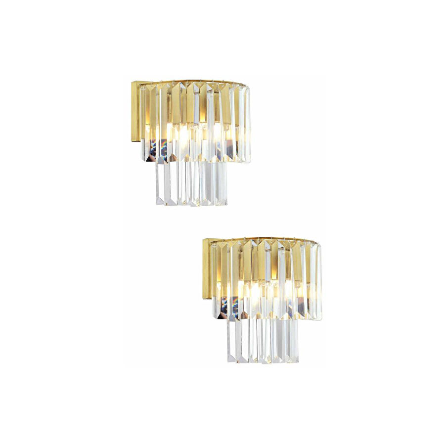 Apliqa Nilüfer Eskitme 2'li Aplik Seti Kristal Taşlı Yatak Odası-yatak Başı Duvar Lambası