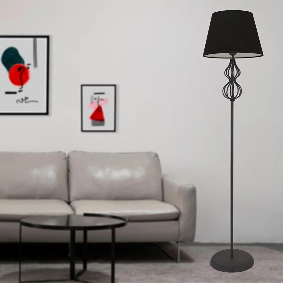 Apliqa Vance Siyah Şapkalı Siyah Modern Tasarım Ayaklı Abajur Lamba Metal Lambader