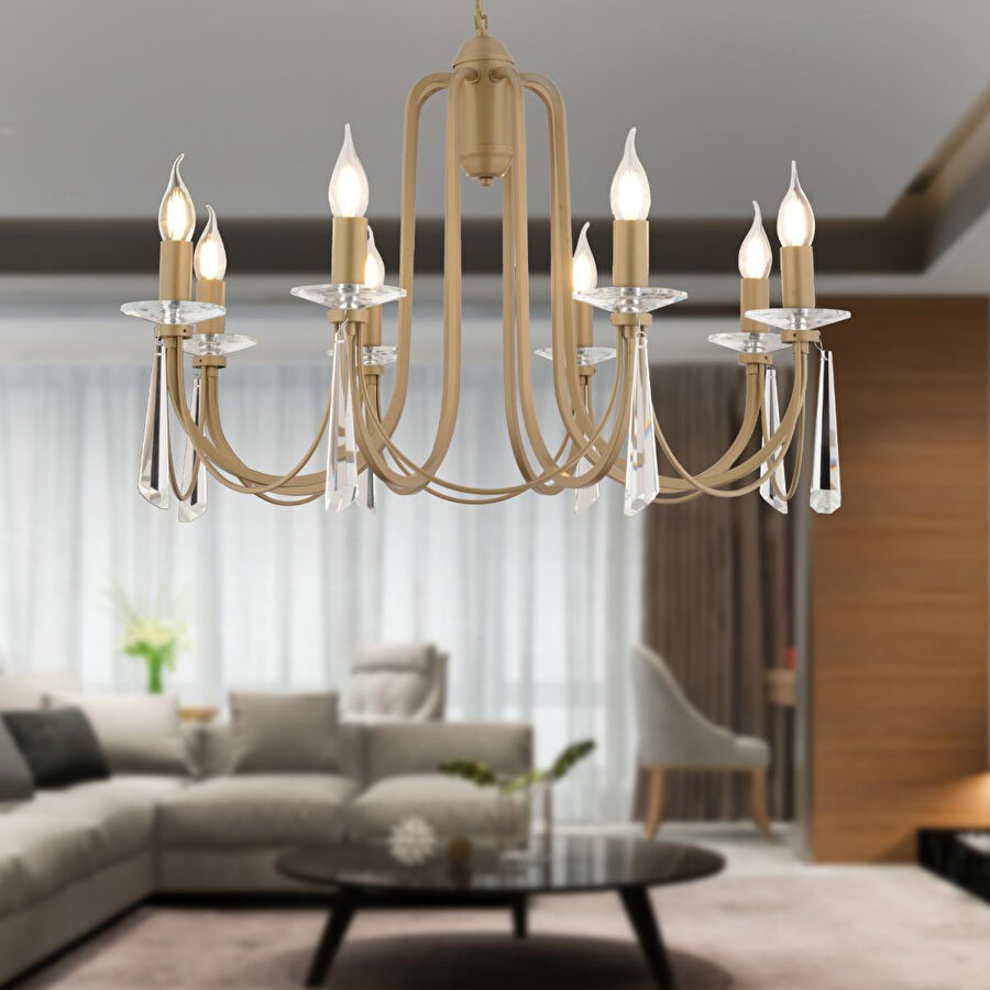 Apliqa Damian 8'li Yuvarlak Eskitme Modern Oturma Odası Salon Avize