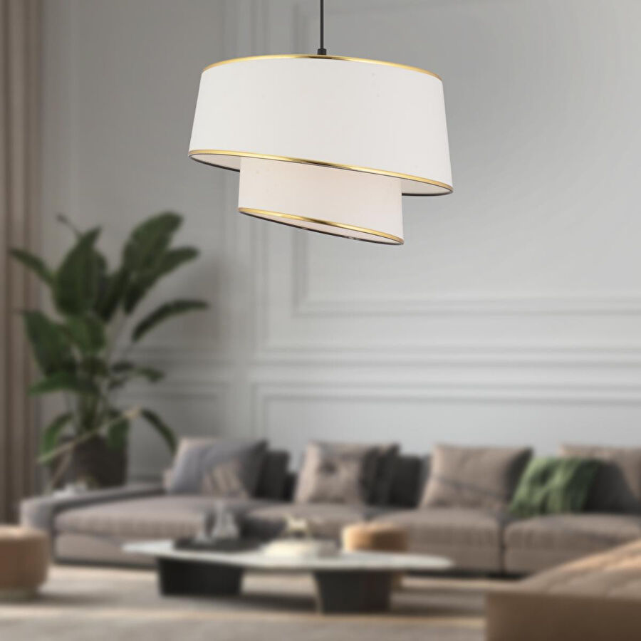 Apliqa Paoni 2 Katlı Beyaz Gold Detaylı Modern Koridor,yatak Odası Salon Avize