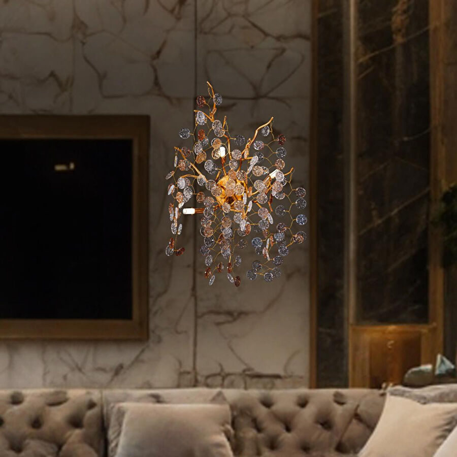 Apliqa Masal Gold Kristal Taşlı Modern, Oturma Odası,duvar Lambası Salon Aplik