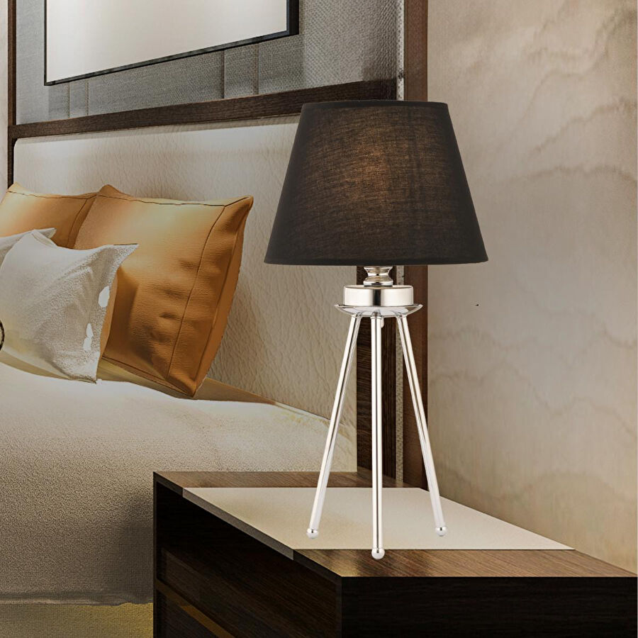 Apliqa Epona Siyah Şapkalı Krom Modern Dekoratif Salon Abajur