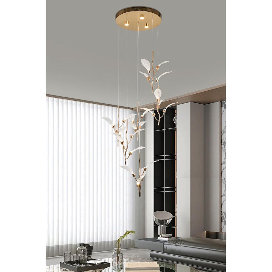 Apliqa Liria 6'lı Gold Yaprak Desenli Sarkıt Led Avize