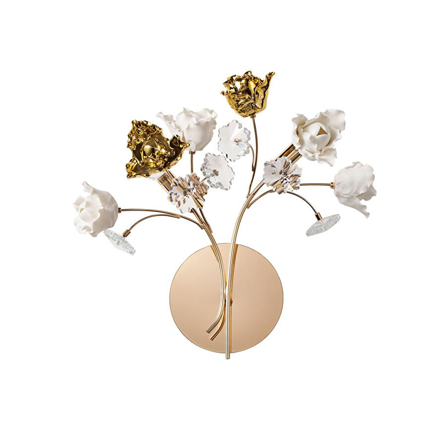 Apliqa Faxon 2'li Gold Çiçek Desenli Modern Yatak Başı Salon Aplik