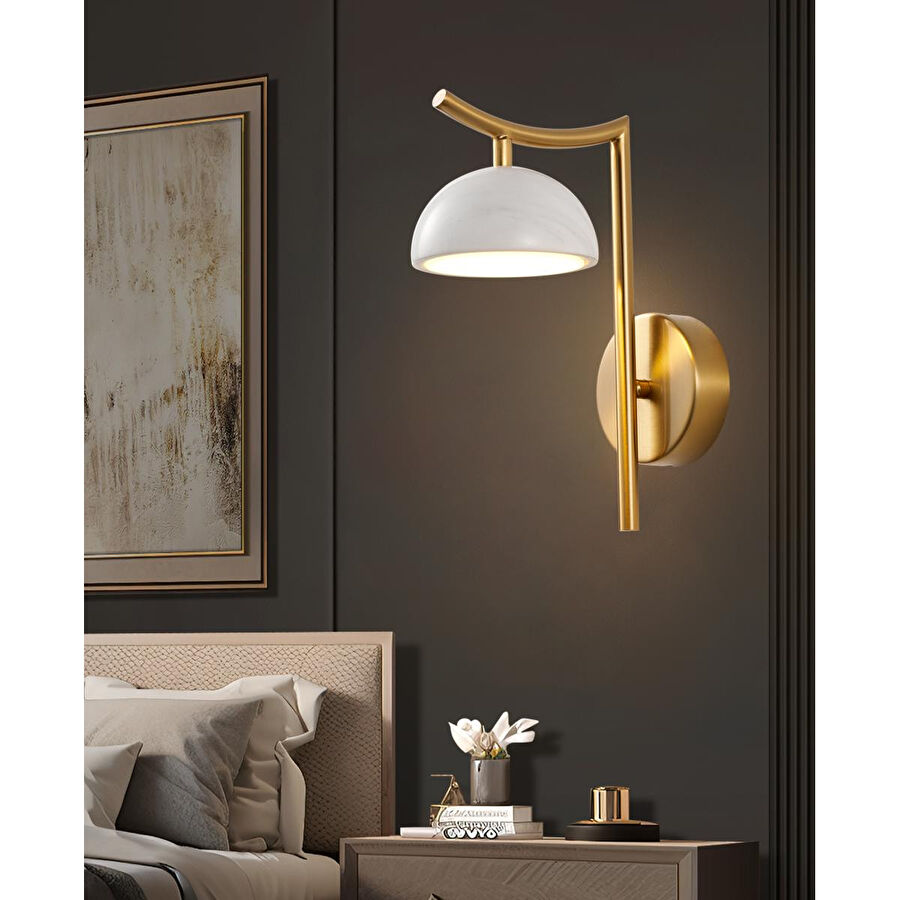 Apliqa Caelis Mermer Desenli Traverten Modern Salon Led Aplik