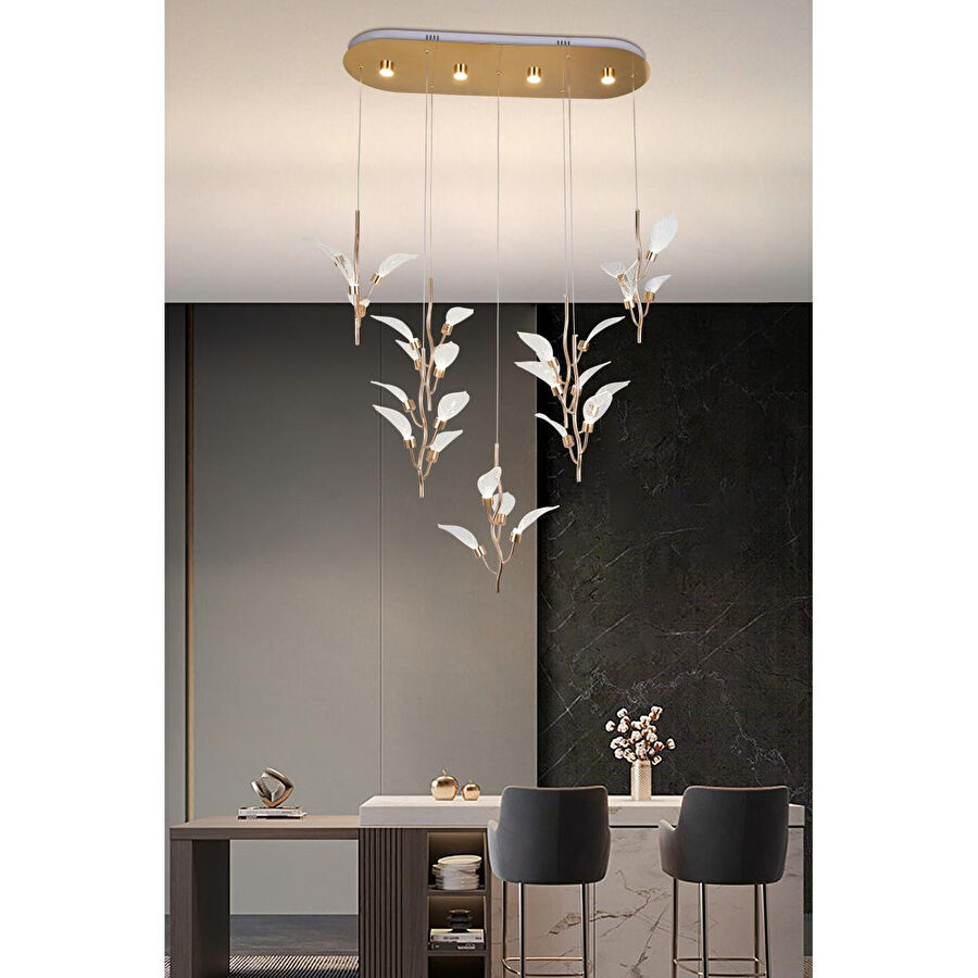 Apliqa Liria 7'li Gold Yaprak Desenli Sarkıt Led Avize