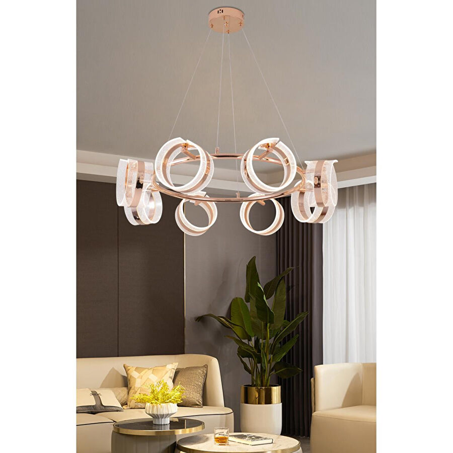 Apliqa Linea 8'li Gold Yuvarlak Salon Sarkıt Led Avize