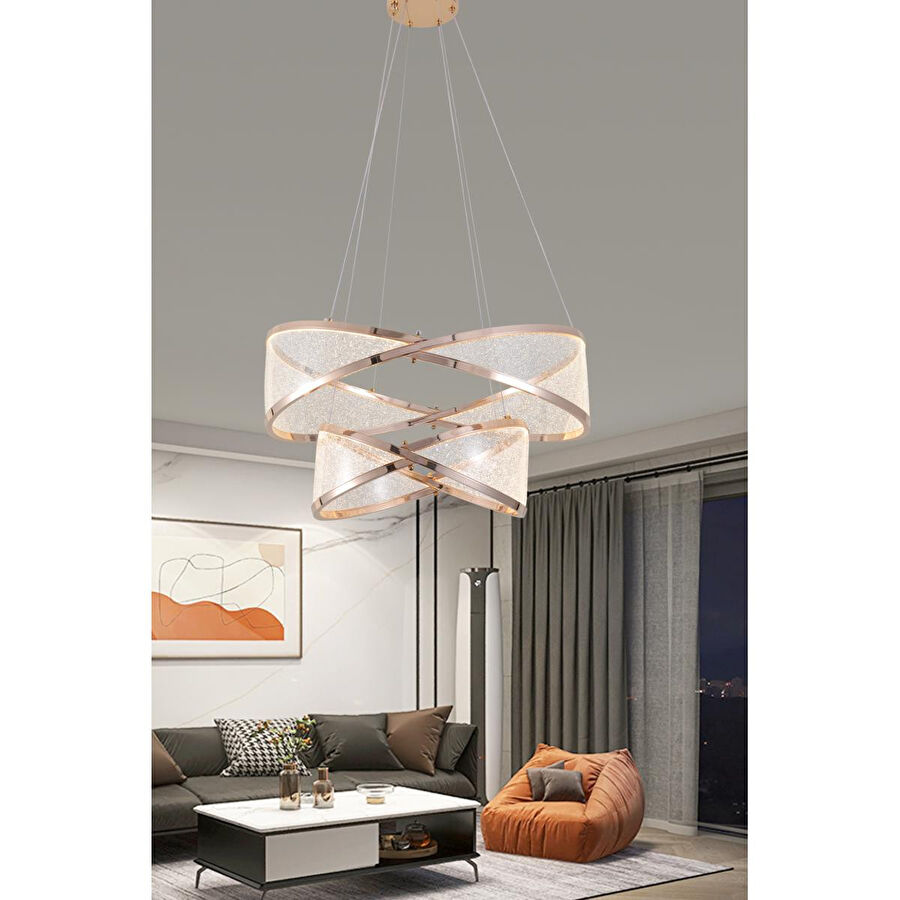 Apliqa Natura Sıralı Gold Salon Sarkıt Led Avize