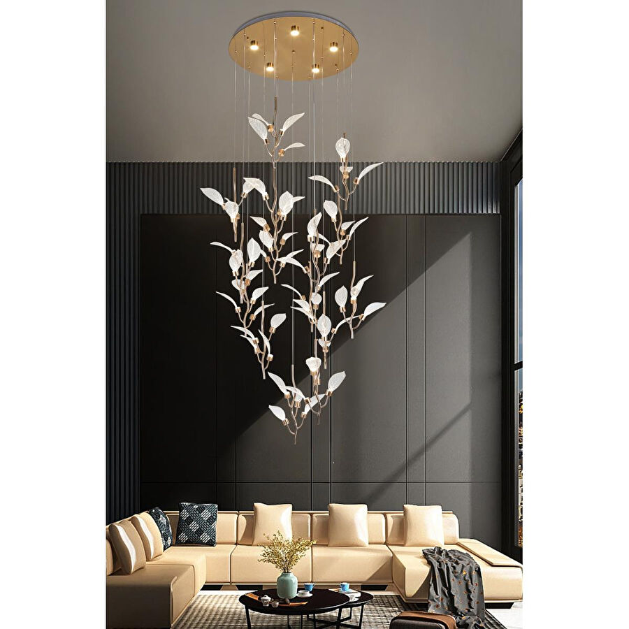 Apliqa Liria 15'li Gold Yaprak Desenli Sarkıt Led Avize