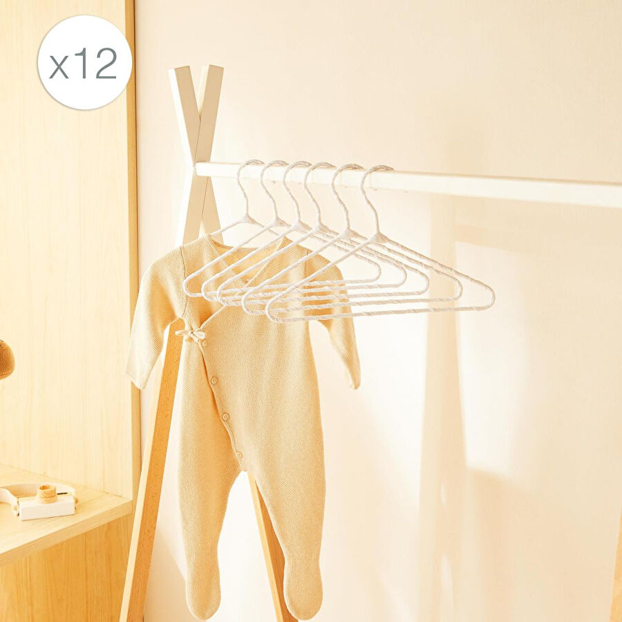 Ocean Home Textile 12'li Beyaz Renk Kumaş Kaplı Metal Bebek Giysi Askısı19.5 X 30 X 0.3 Cm