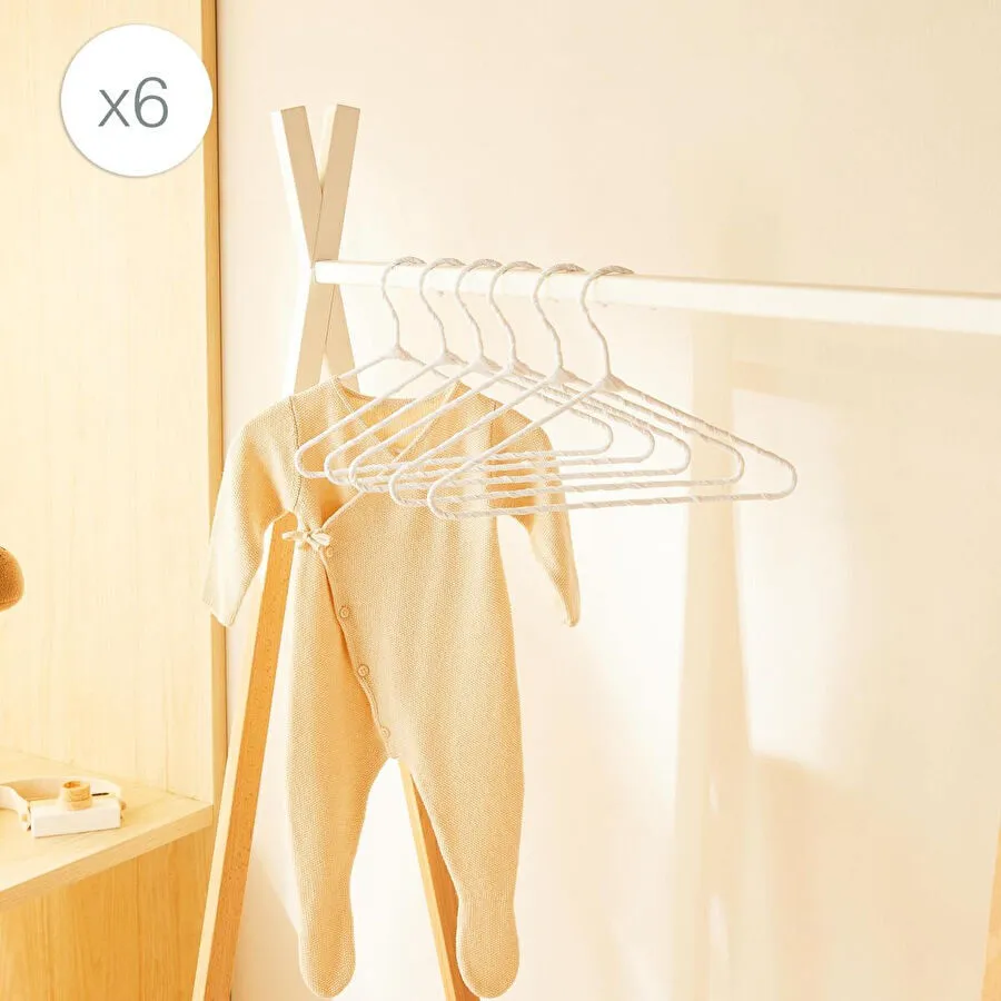 Ocean Home Textile 6'lı Beyaz Renk Kumaş Kaplı Metal Bebek Giysi Askısı19.5 X 30 X 0.3 Cm