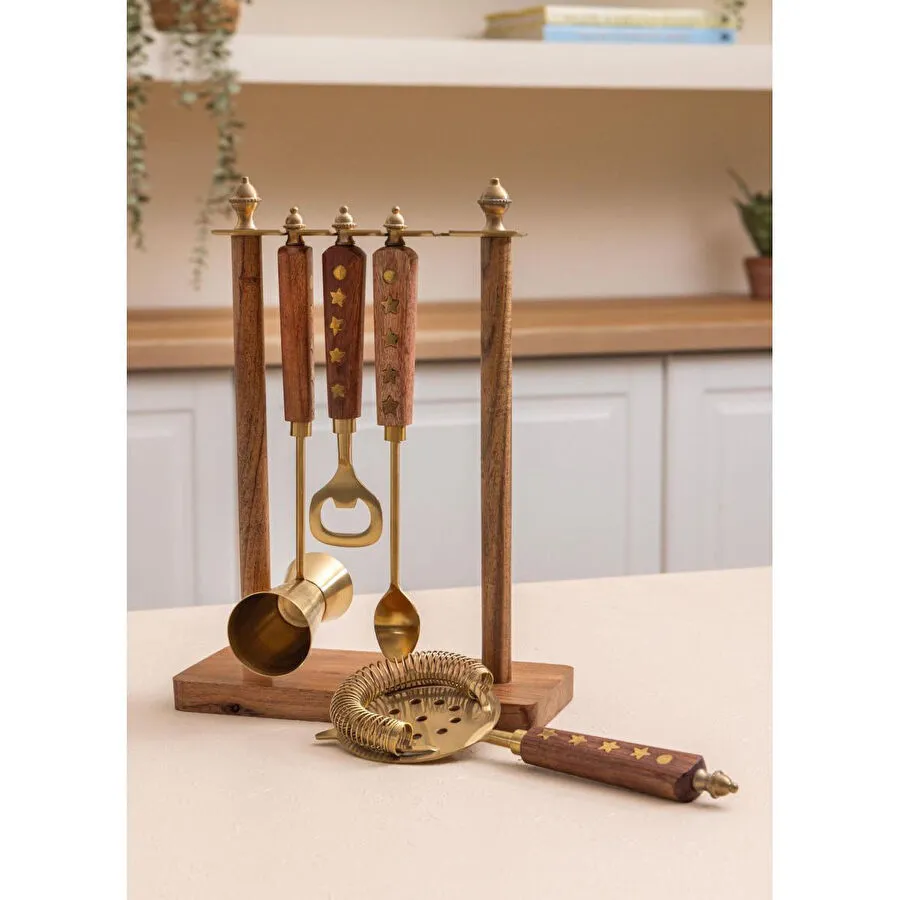 The Mia Wood Standlı Kokteyl Hazırlama Takımı 4 Parça