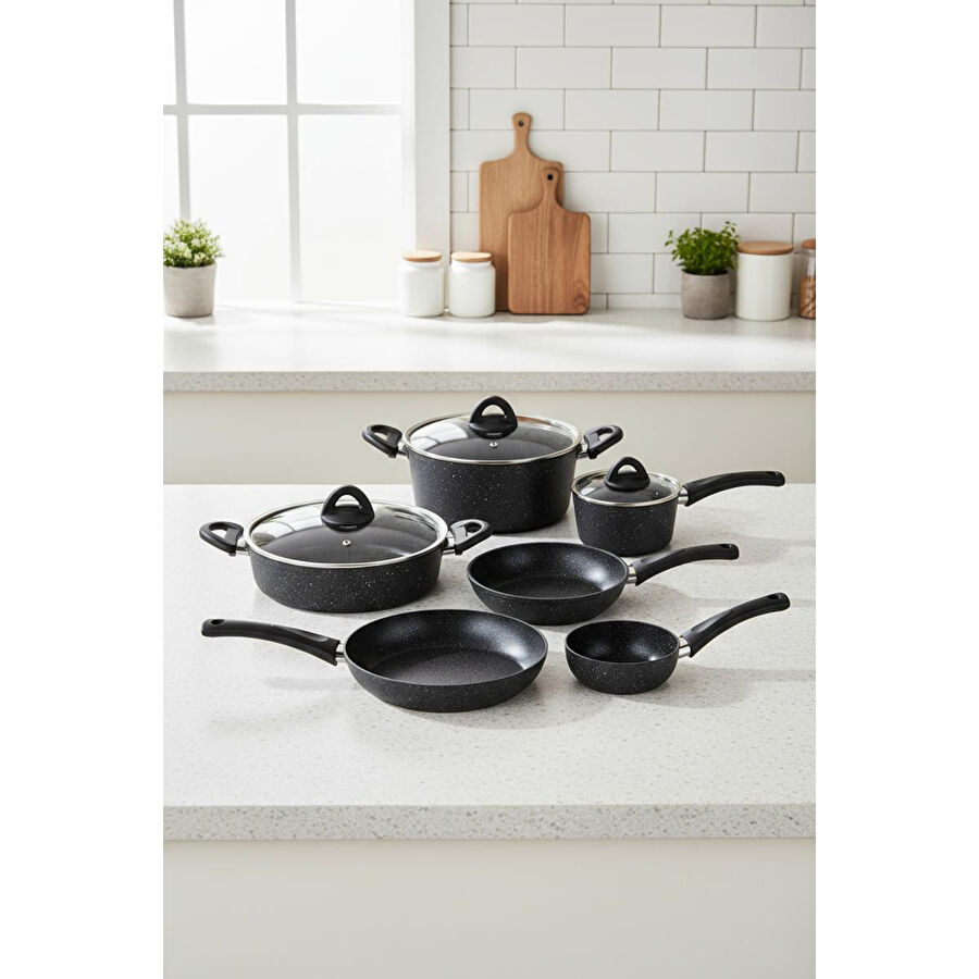 Bernardo Melcor 9 Parça Granit Tencere Seti Siyah