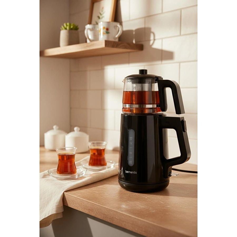 Bernardo Venedik Cam Demlikli Çay Makinesi Siyah