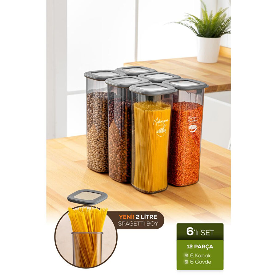 Vienev 6'lı Etiketli Lux Hava Geçirmez Erzak Saklama Kabı Seti 2 Lt Antrasit