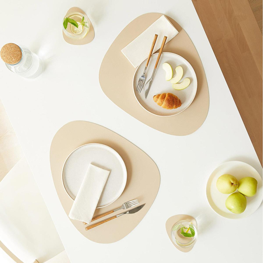 Home Wave 2'li Bej/taş Renk Suni Deri Amerikan Servis 45 X 36 Cm