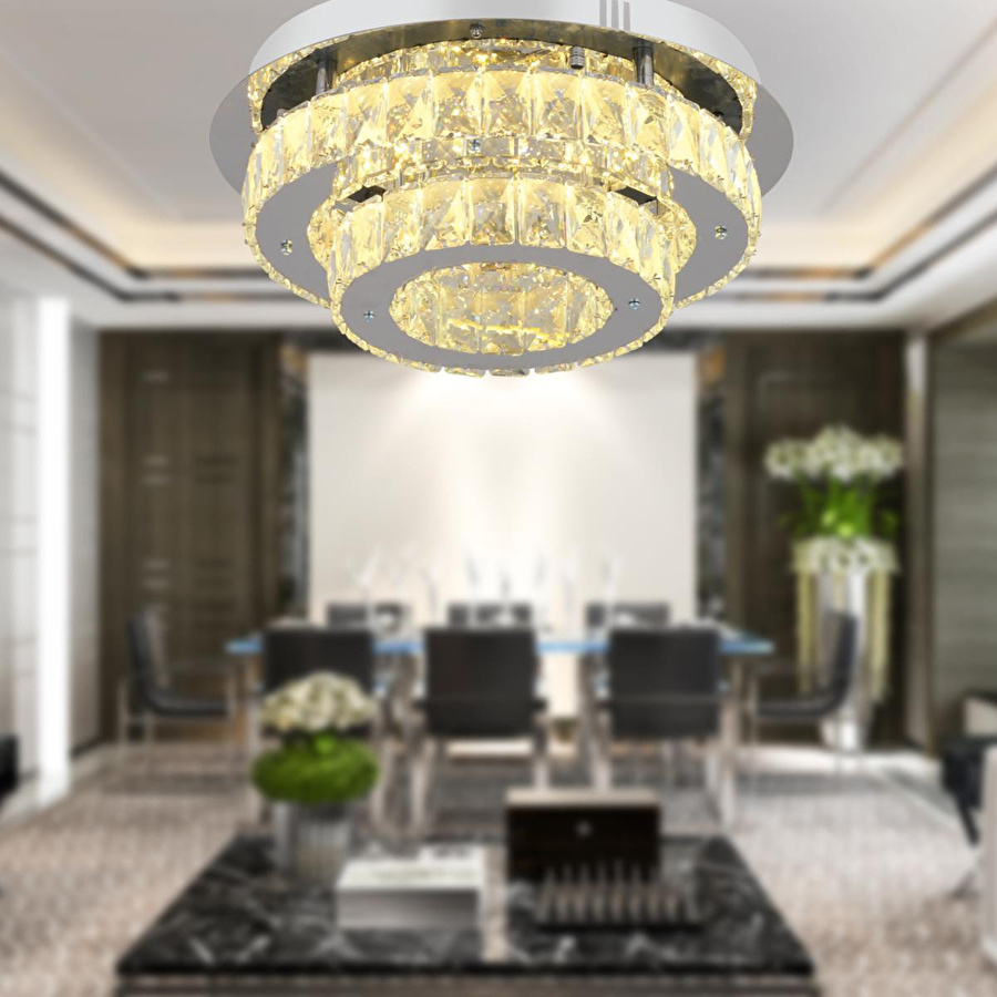 Apliqa Ardenia 2 Katlı Krom 3 Renkli 70 Watt Kristalli Ledli Modern Salon Led Büyük Avize