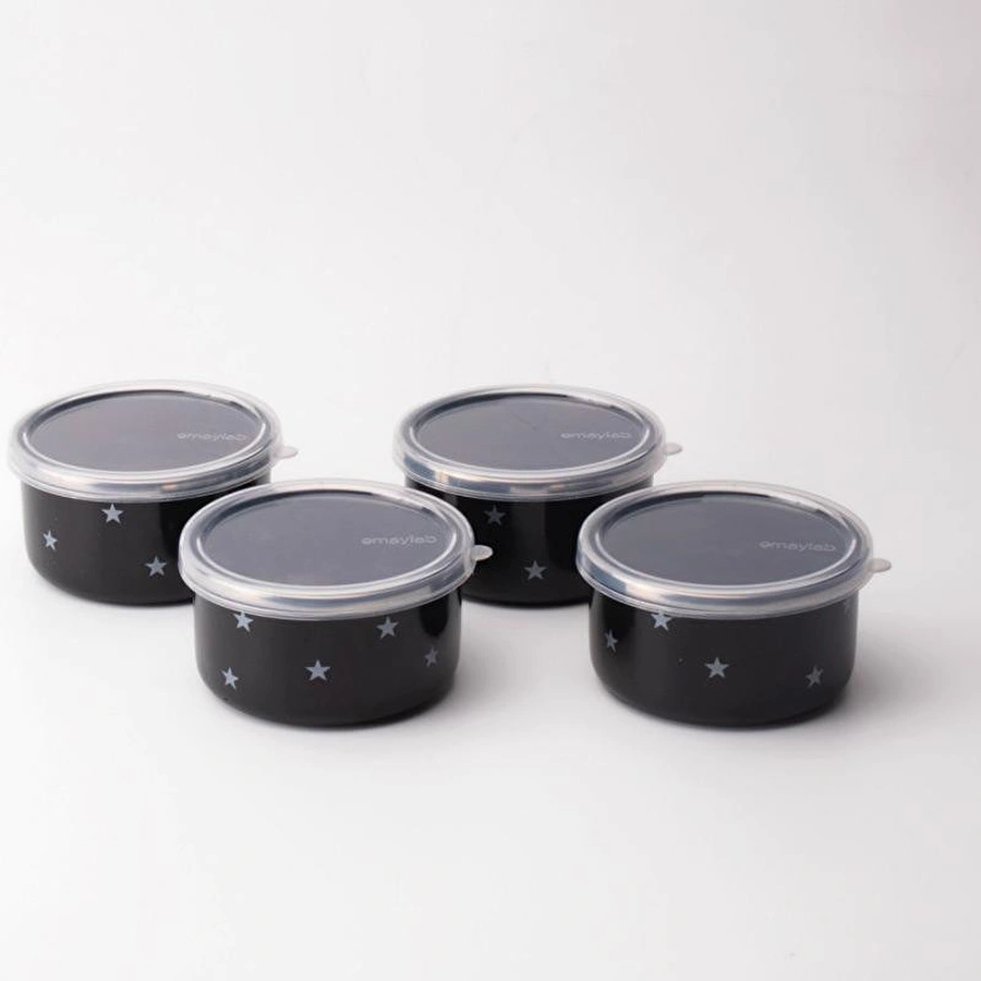 Emaylab Star Emaye 4’lü Kapaklı Çerezlik, Kahvaltılık, Reçellik, Zeytinlik, Sunumluk Seti 8cm 200 Ml