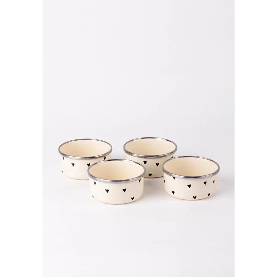 Emaylab Black Cupid Emaye 4’lü Kase Çerezlik, Kahvaltılık, Reçellik, Zeytinlik, Sunumluk Seti 8cm 200 Ml