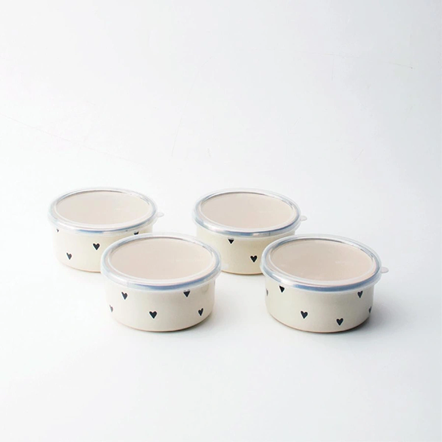 Emaylab Black Cupid Emaye 4’lü Kapaklı Çerezlik, Kahvaltılık, Reçellik, Zeytinlik, Sunumluk Seti 8cm 200 Ml