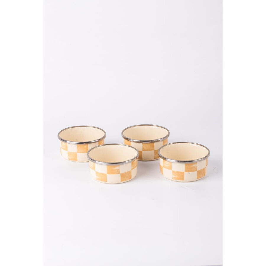 Emaylab Beige Emaye 4’lü Kase Çerezlik, Kahvaltılık, Reçellik, Zeytinlik, Sunumluk Seti 8cm 200 Ml