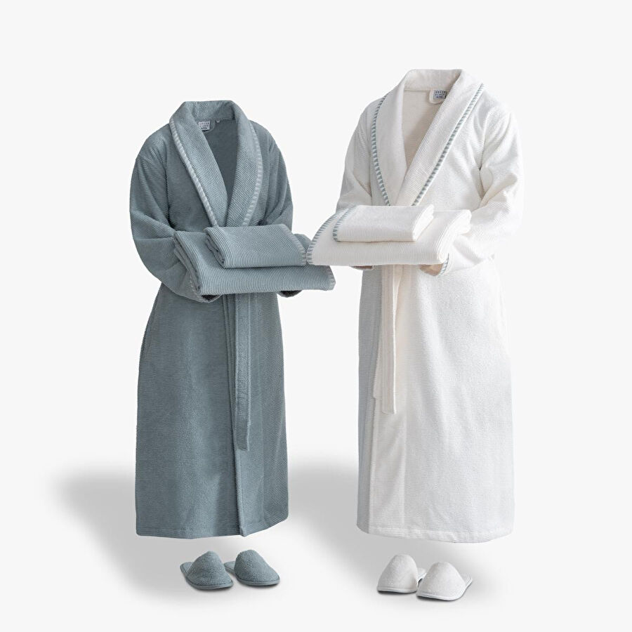 Green Black Tria Aile Bornoz Seti 10 Parça %100 Pamuk Jakarlı Mint-krem