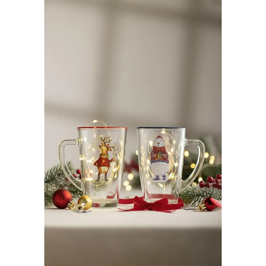 Rakle Deer Santa 2'li Kupa Seti Mavi-kırmızı 400 Cc
