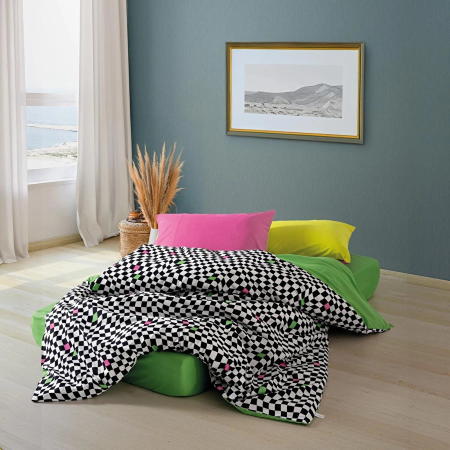 Cozy Home popping Colors Tek Kişilik Lastikli Çarşaflı Nevresim Takımı Dazzle Yeşil