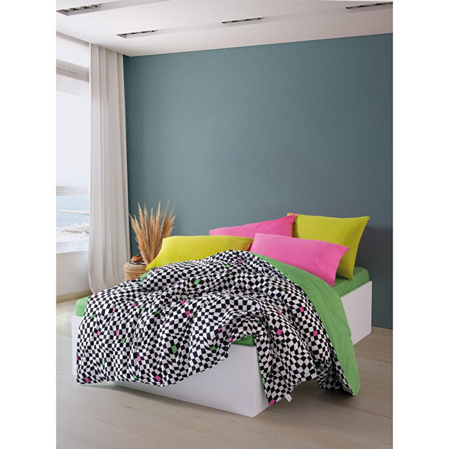 Cozy Home Popping Colors Çift Kişilik Lastikli Çarşaflı Nevresim Takımı Dazzle Yeşil