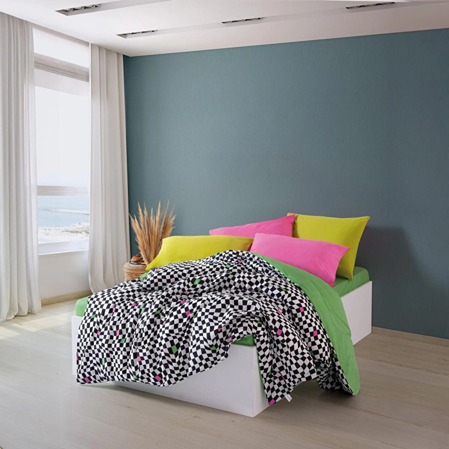 Cozy Home Popping Colors Çift Kişilik Lastikli Çarşaflı Nevresim Takımı Dazzle Yeşil