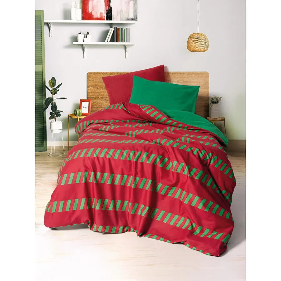 Cozy Home festive Tek Kişilik Lastikli Çarşaflı Nevresim Takımı Holly Yeşil