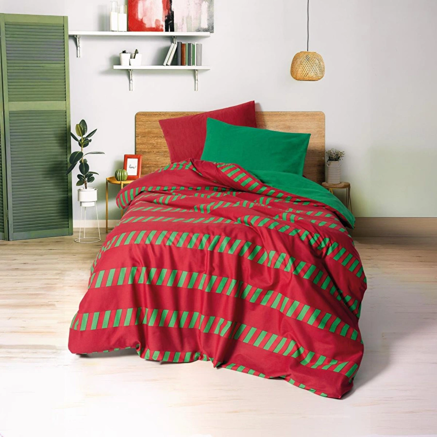 Cozy Home festive Tek Kişilik Lastikli Çarşaflı Nevresim Takımı Holly Yeşil