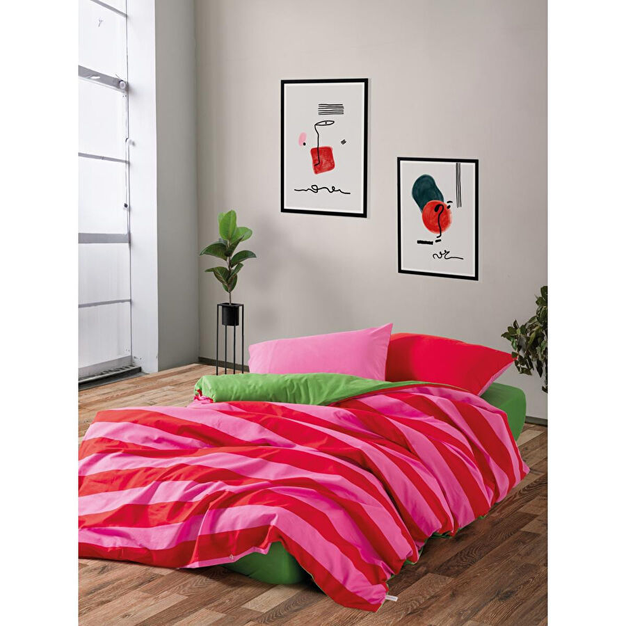 Cozy Home popping Colors Tek Kişilik Lastikli Çarşaflı Nevresim Takımı Cherie Yeşil