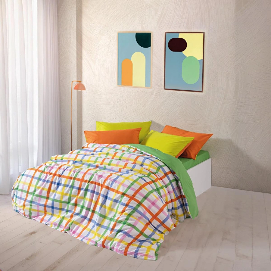 Cozy Home Popping Colors Çift Kişilik Lastikli Çarşaflı Nevresim Takımı Hype Yeşil