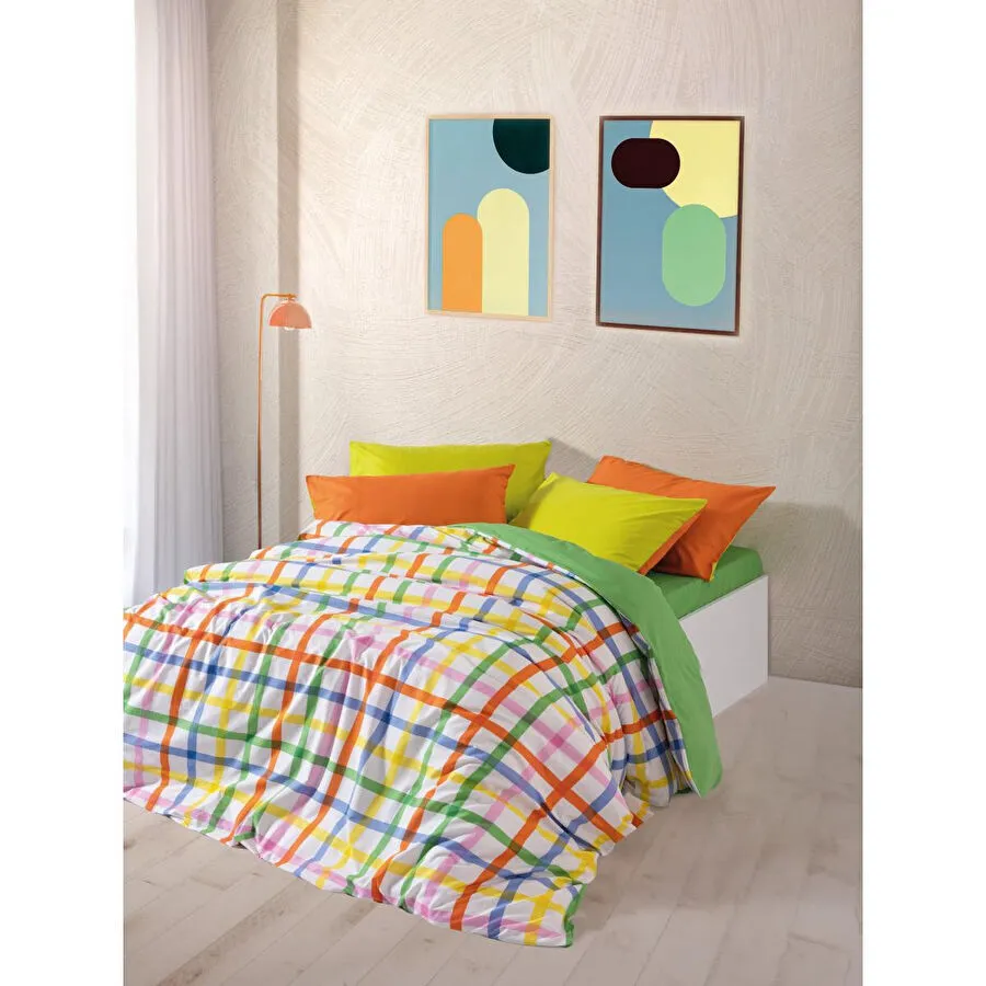 Cozy Home Popping Colors Çift Kişilik Lastikli Çarşaflı Nevresim Takımı Hype Yeşil