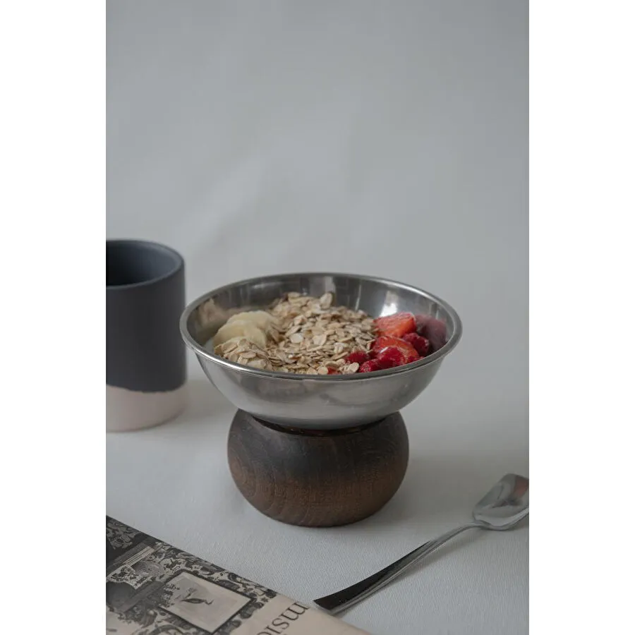 Beige & Stone Ahşap Tabanlı Çelik 330 Ml Çerez Dekorasyon Sunum Kase Stand